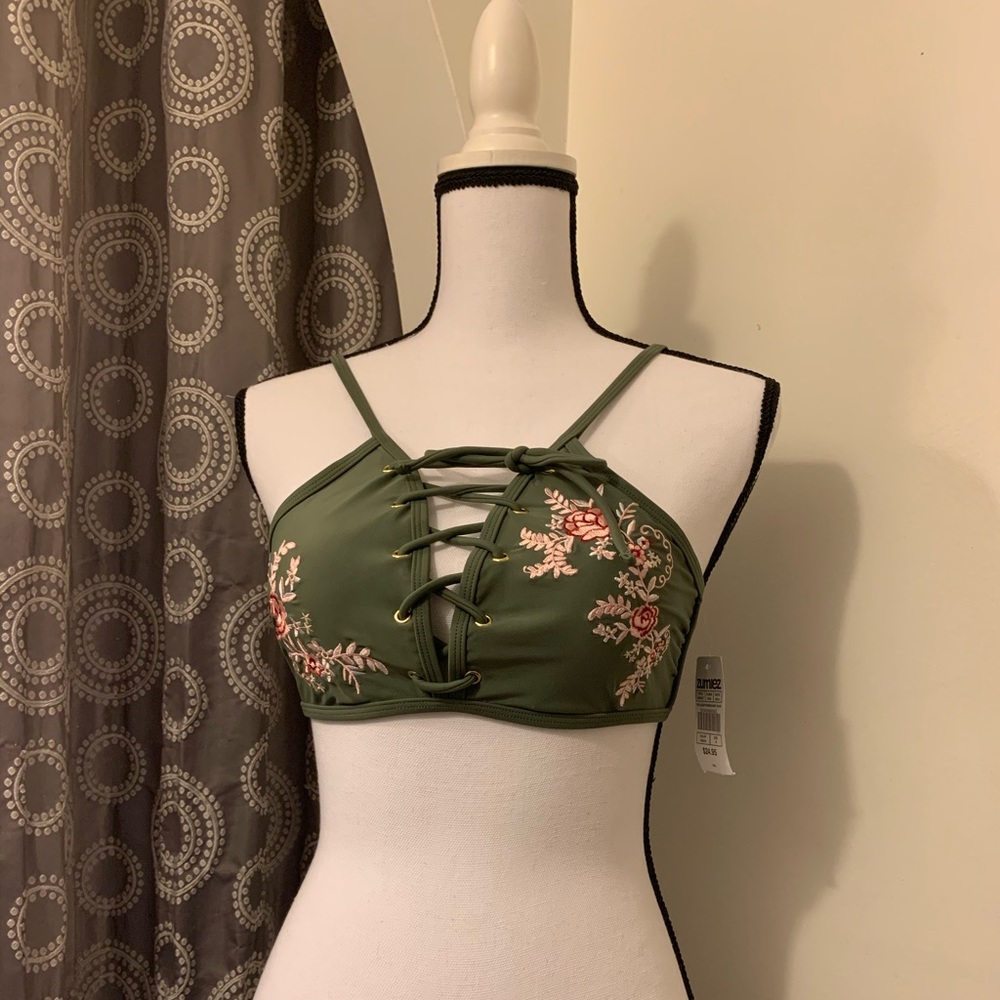 Green Floral Bikini Top